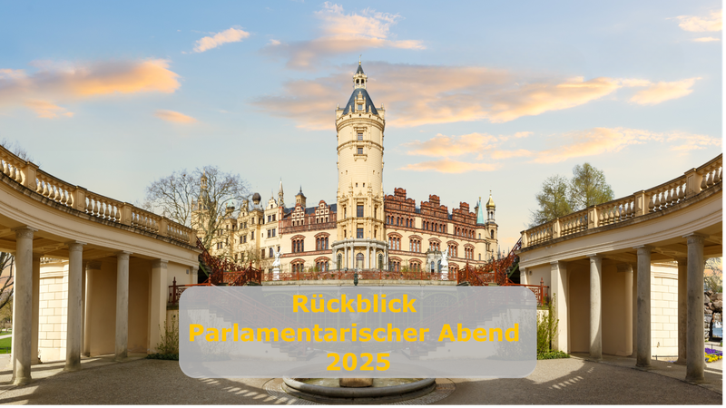 Foto Schlossgarten Schwerin mit Überschrift "Rückblick Parlamentarischer Abend 2025"